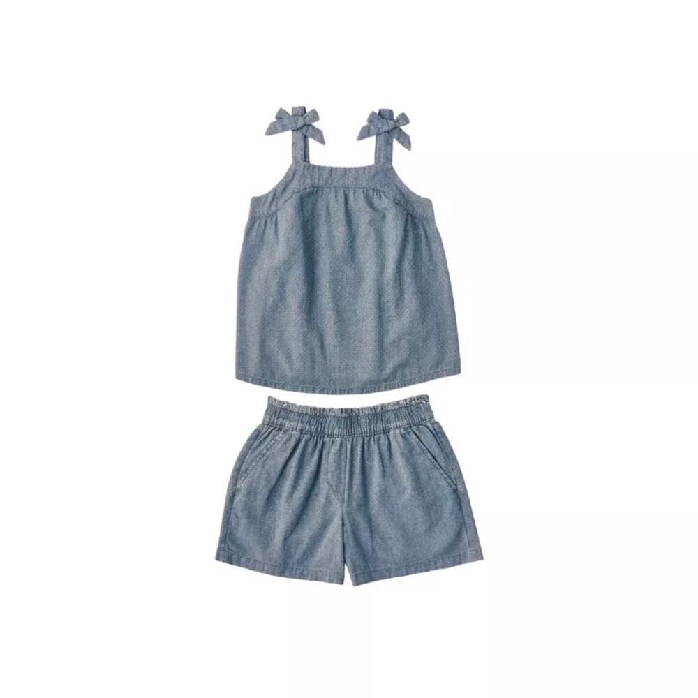 Members Mark Girls Easy Pull On Tank and Short Set Chambray Size 10/12